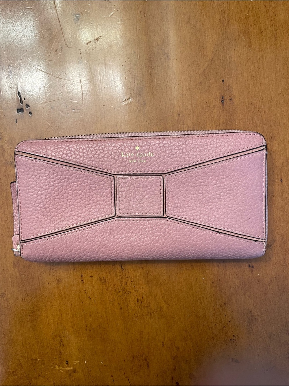 kate spade Pink Pebbled Leather Bow Zip Wallet